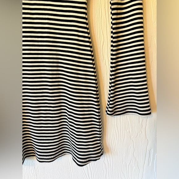 Princess Polly Bryanna Stripe Black White Bell Flare Sleeve Ribbed Mini Dress - Picture 9 of 12